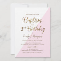 Pink Gold Joint Baptême 2e Invitation anniversaire