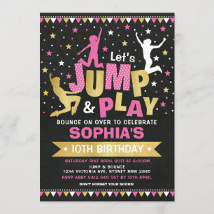 Pink Gold Jump Birthday Trampoline Bounce House Einladung