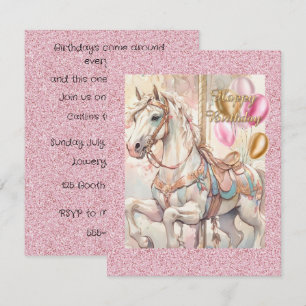 Pink & Gold Karussell-Party Digital Download Einla Einladung