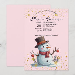 Pink & Gold Kleine Schneeflocken Snowman Baby Dusc Einladung