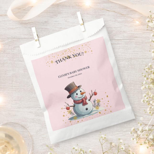 Pink & Gold Kleine Schneeflocken Snowman Baby Dusc Geschenktütchen (Ausgeschnitten)