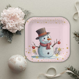Pink & Gold Kleine Schneeflocken Snowman Baby Dusc Pappteller
