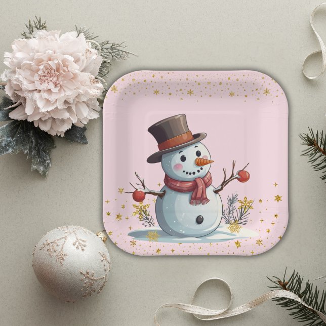 Pink & Gold Kleine Schneeflocken Snowman Baby Dusc Pappteller (Von Creator hochgeladen)