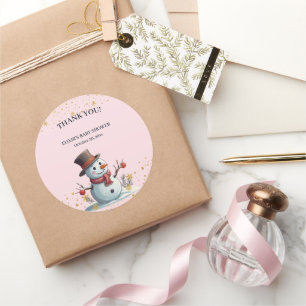 Pink & Gold Kleine Schneeflocken Snowman Baby Dusc Runder Aufkleber