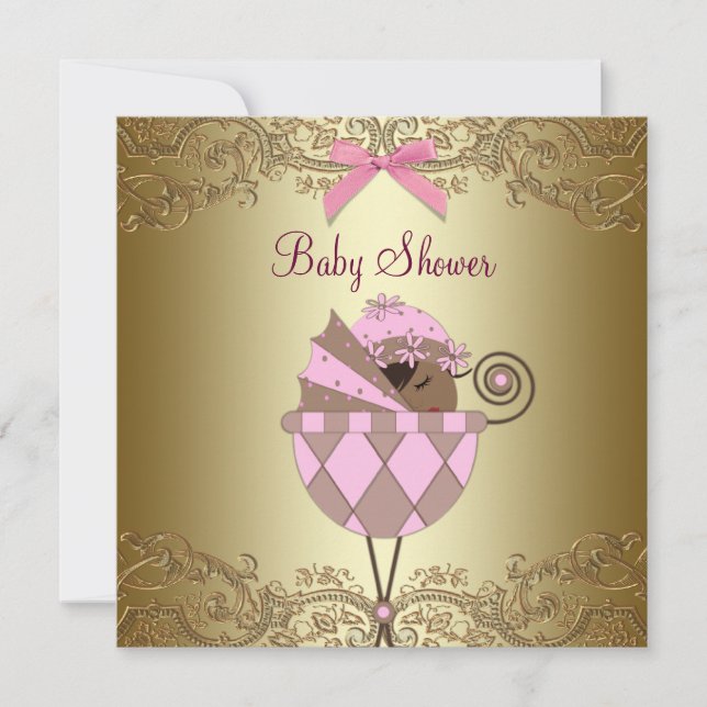 Pink Gold Lace Baby Girl Dusche Einladung (Vorderseite)