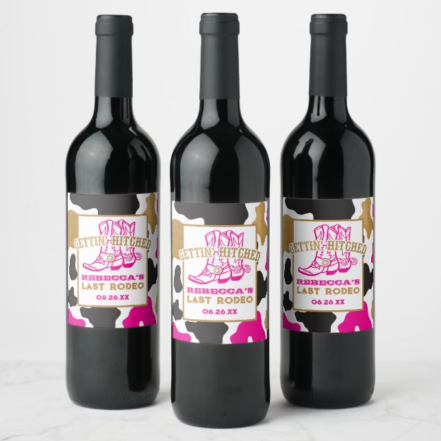 Pink Gold Last Rodeo Bachelorette Party Weinetikett (Flaschen)