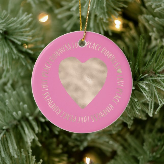 Pink Gold Liebe Peace Kindness Herz inspirierend Keramik Ornament (Baum)