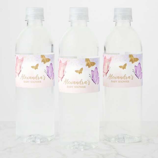 Pink Gold Lila Butterfly Baby Dusche (Flaschen)
