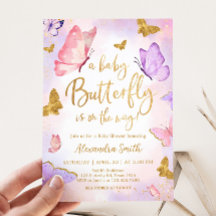 Pink Gold Lila Butterfly Baby Dusche