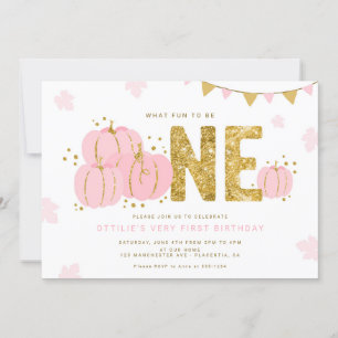 Pink Gold Little Pumpkin Erstes Geburtstagskind Einladung
