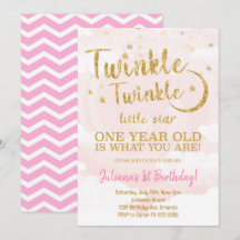 Pink Gold Little Star 1er Anniversaire Invitation