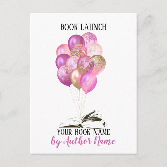 Pink Gold Livre de lancement Fête Invitation Carte (Devant)