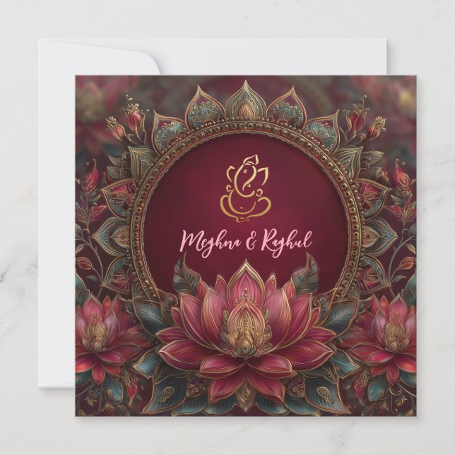 Pink Gold Lotus Ganesh God Indian Wedding Einladung (Vorderseite)