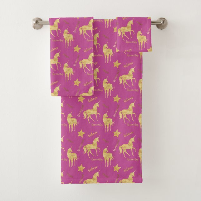 Pink Gold Magical Unicorn Birthday Badhandtuch Set (Insitu)