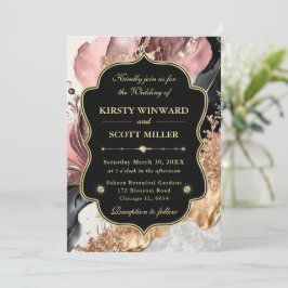Pink Gold Marble Floral Elegant Wedding Einladung