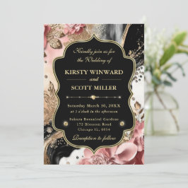 Pink Gold Marble Floral Elegant Wedding Einladung