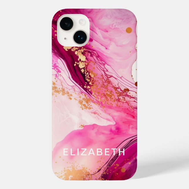 pink gold marble glitter personalized name  Case-Mate iPhone 14 plus hülle (Rückseite)