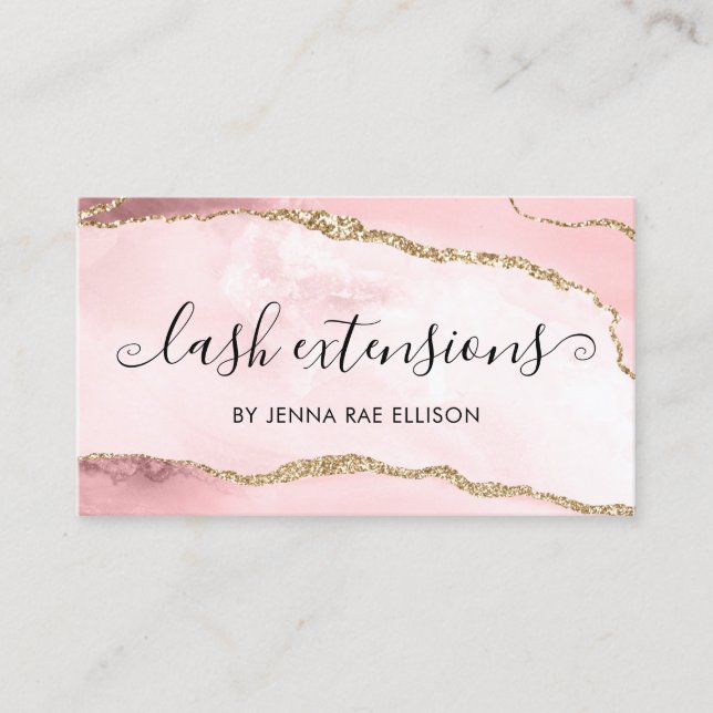 Pink Gold Marmor Agate Lash Aftercare Instruktion Visitenkarte (Vorderseite)