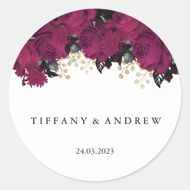 Pink Gold Marsala Blume Hochzeit Name Gefallen Runder Aufkleber (Vorderseite)