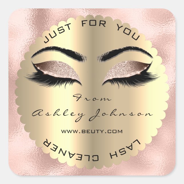Pink Gold Metallischer Glitzer Lash Cleaner Square Quadratischer Aufkleber (Vorderseite)