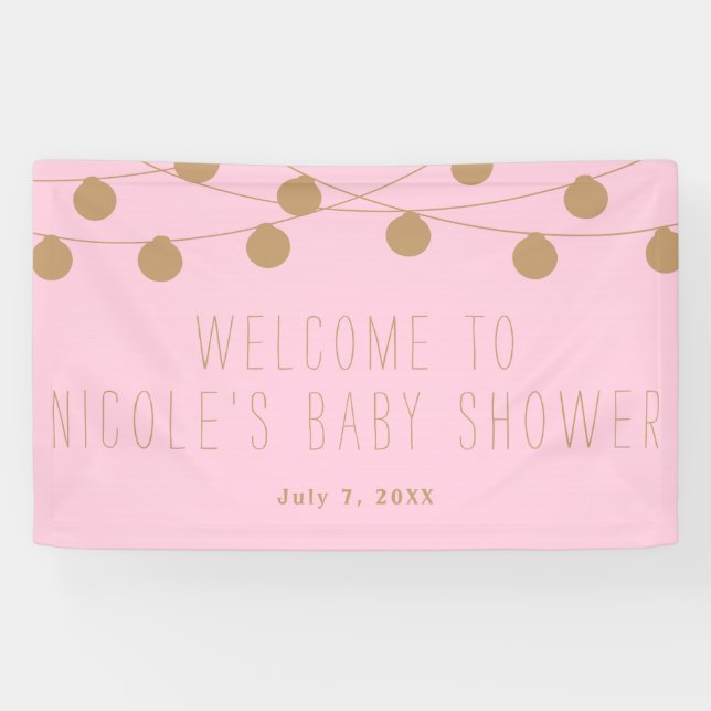 Pink & Gold Modern String Lights Chic Party Banner (Horizontal)