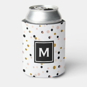 Pink & Gold Moderne Konfetti Dots Muster Monogramm Dosenkühler