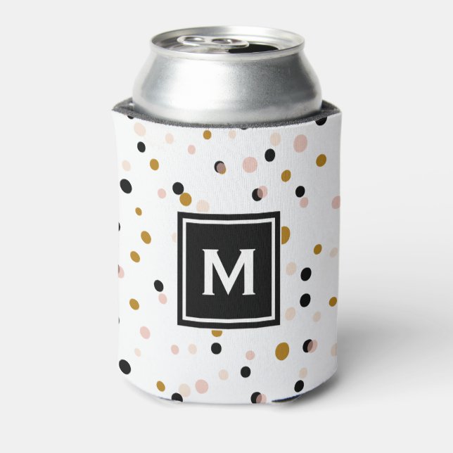 Pink & Gold Moderne Konfetti Dots Muster Monogramm Dosenkühler (Kanne Rückseite)