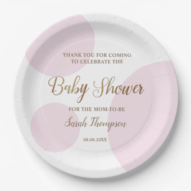 Pink Gold Moderne Punkt Babydusche Pappteller (Vorderseite)