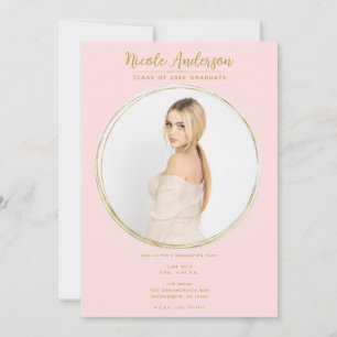 Pink & Gold Moderne Round Foto Graduation Party Einladung