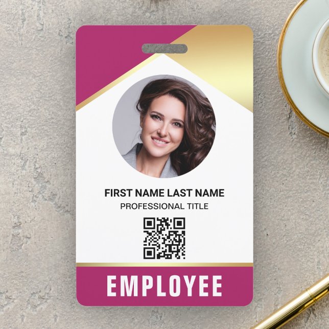 Pink Gold Name Foto QR Code Mitarbeiter ID Card Ausweis (Von Creator hochgeladen)