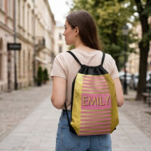 Pink Gold Name Luxury Striped Monogram Shopper