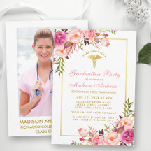 Pink Gold Nurse Grad Party Einladung - Back Foto