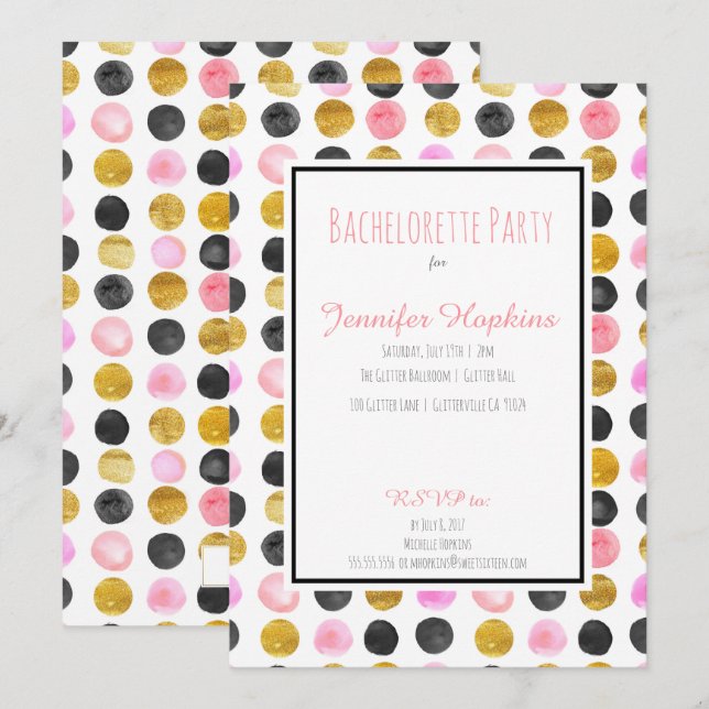 Pink & Gold Paint Polka Dots Party Einladungen (Vorne/Hinten)