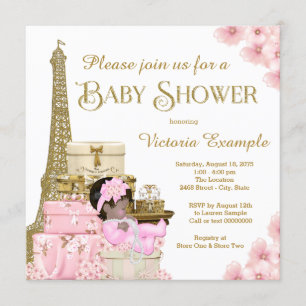 Pink Gold Paris Ethnic Girl Baby Dusche Einladung