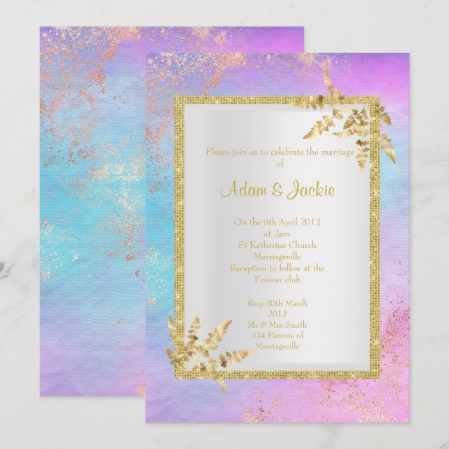 PINK GOLD Pastel Marble ELEGANT CLASSY WEDD Einladung (Vorne/Hinten)