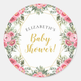 Pink Gold Peonies Baby Dusche Runder Aufkleber