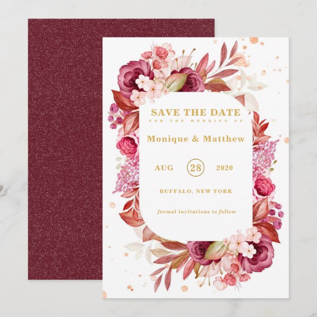Pink Gold Peonies Wedding Save the Date Cards Einladung (Vorne/Hinten)
