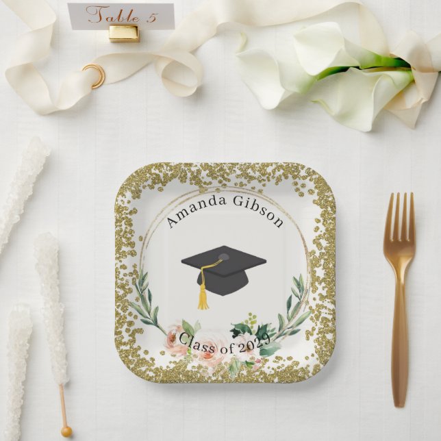 Pink & Gold Personalisiert Graduierungsparty Pappteller (Hochzeit)