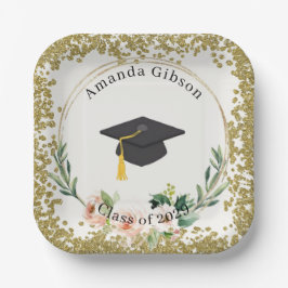 Pink & Gold Personalisiert Graduierungsparty Pappteller