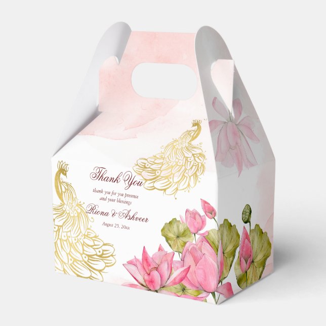 Pink gold Pfau lotus Indische Hochzeit danke Geschenkschachtel (Vorderseite)