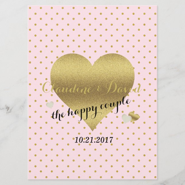Pink & Gold Polka Dot Elegantes Hochzeitsfest Part Programm (Vorderseite)