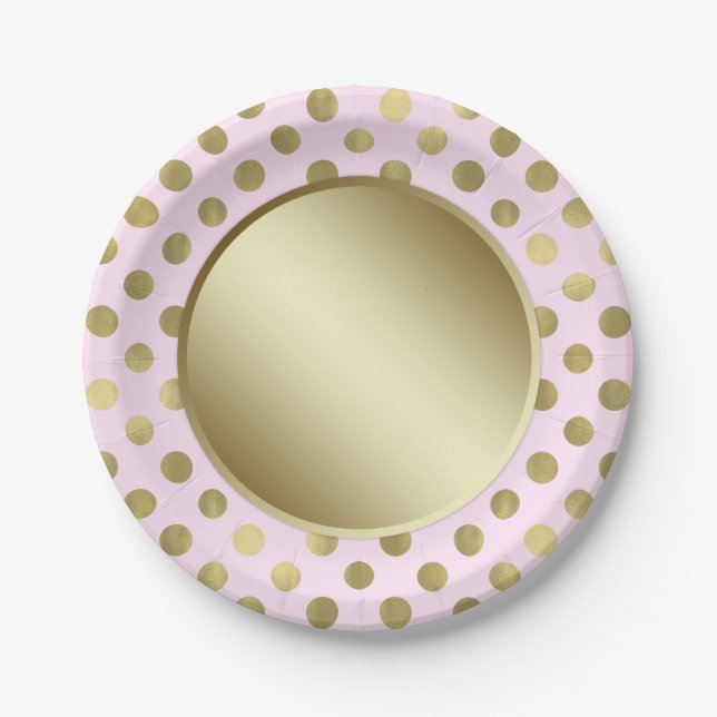 Pink Gold Polka Dot Geburtstagsparty Pappteller (Vorderseite)