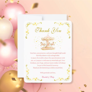 Pink & Gold Pony Dreams-Baby Dusche Danke Karte