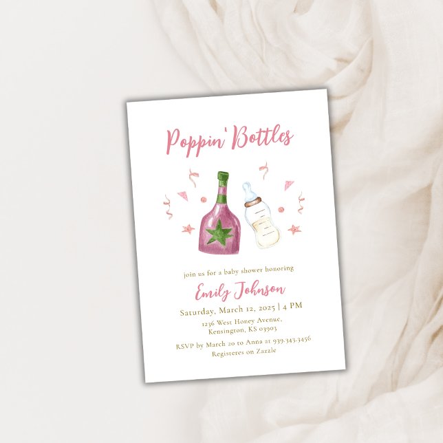 Pink Gold Poppin Flaschen Champagner Baby Dusche Einladung (Pink Gold Poppin Bottles Champagne Baby Shower Invitation)