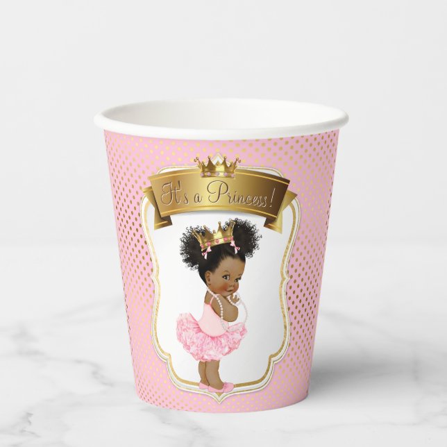 Pink Gold Princess Baby Duschpapiertafeln Pappbecher (Vorderseite)
