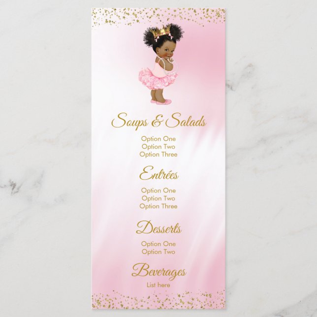 Pink Gold Princess Baby Showmenü Menükarte (Vorderseite)