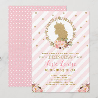 Pink Gold Princess Birthday Chic Floral Royal Einladung