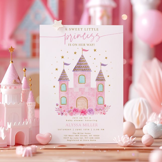 Pink Gold Princess Castle Babydusche Einladung (Von Creator hochgeladen)