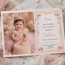 Pink Gold Princess Crown Fairytale 1st Birthday