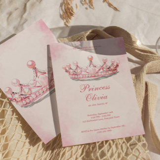 Pink Gold Princess Crown Fairytale Geburtstagspart Einladung